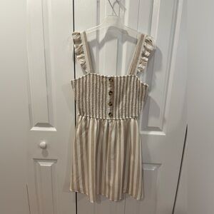 beige and cream stripe short dress